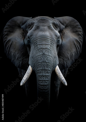  image of a hyper realistic head of a elephant looking in the camera on a deep black background  ultra realistic  ultra sharp 4K