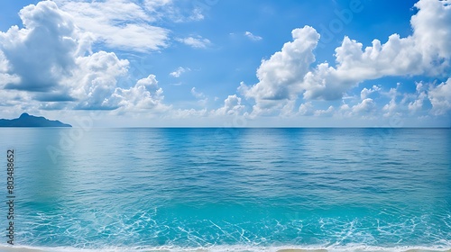  beautiful sandy beach and sea with clear blue sky background amazing beach blue sky  © Land Stock