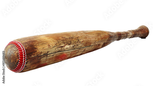 An English cricket bat and ball on a transparent background. PNG format, This PNG file, with an isolated cutout object on a transparent background.  photo
