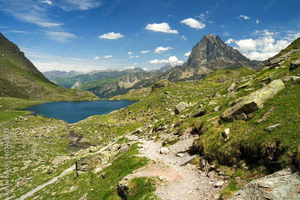 Beautiful mountain lake in Pyrenees (Lacs d' Ayous), popular hiking route, France