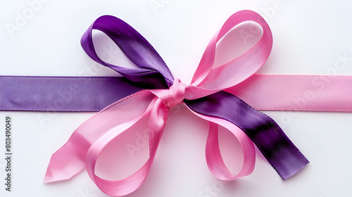 Pink and purple ribbon isolated on a white background, the concept of decorating gifts and postcards.