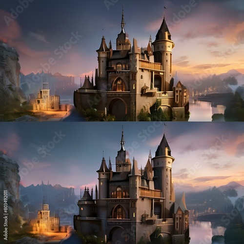 Variety of fantasy castles with towering spires and drawbridges3 photo