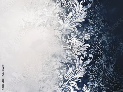 Luxurious swirls of white and blue create a rich floral pattern on this background.