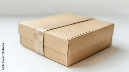 brown cardboard box on white background, packaging band isolated on white background.