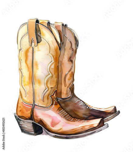 cowboy boots watercolor digital painting good quality