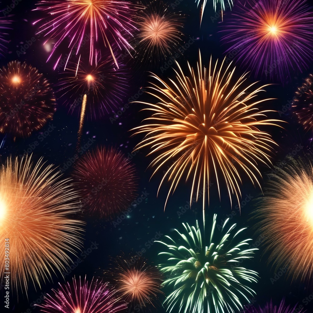 Set of vibrant fireworks exploding in the night sky5