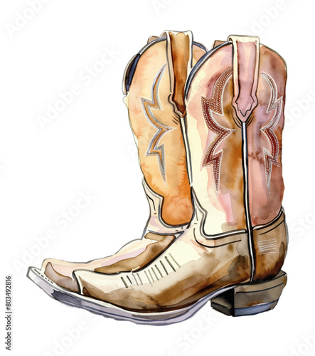 cowboy boots watercolor digital painting good quality