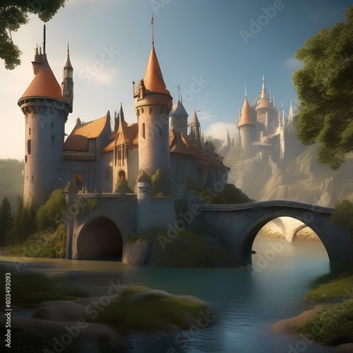 Group of fantasy castles with towering spires and drawbridges3