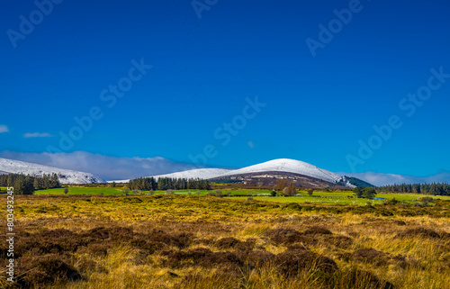 Snow-Capped Majesty: Djouce Mountain Standing Tall under a Clear Blue Sky