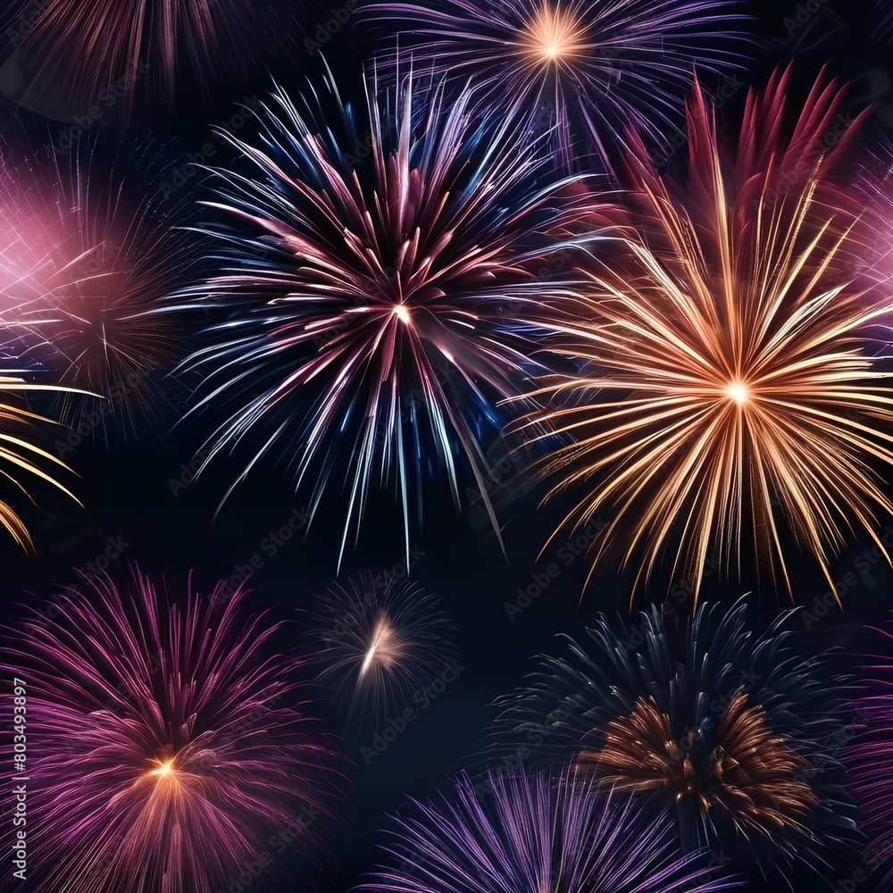 Set of vibrant fireworks exploding in the night sky4