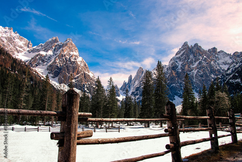 Winter mountains landscape of Dolomites in Trentino Alto Adige