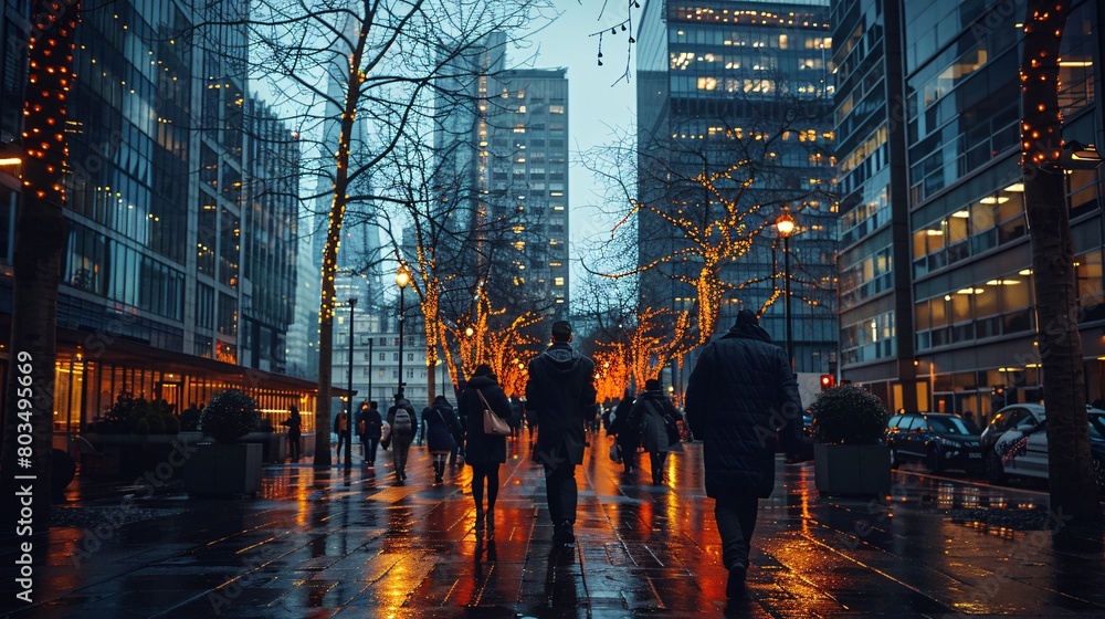 people walking in the city at night