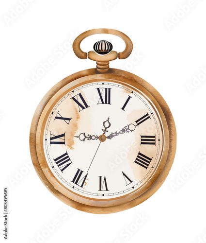old pocket watch watercolor digital painting good quality