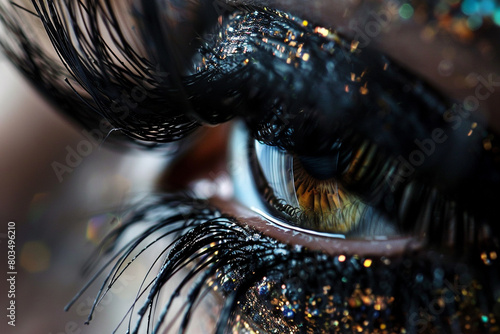 The intricate pattern of false lashes framing a beautifully detailed macro eye. photo