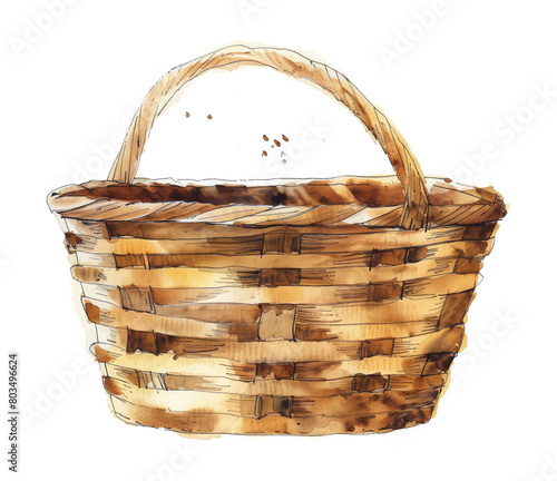 empty picnic basket watercolor digital painting good quality