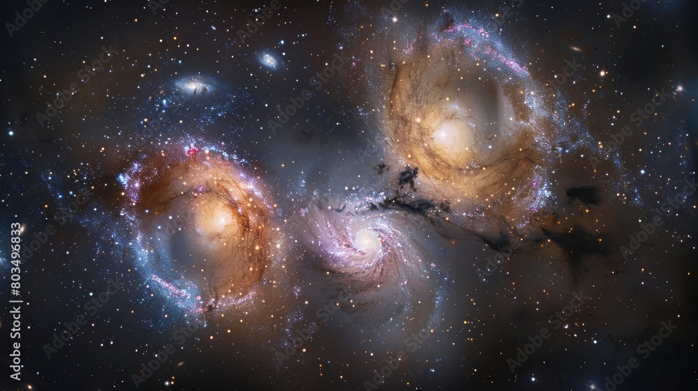 These are a pair of galaxies undergoing a dramatic process of interacting and merging, leading to vibrant star formations and distinctive galactic shapes These are a pair of galaxies undergoing a dramatic process of interacting and merging, leading to vibrant star formations and distinctive galactic shapes