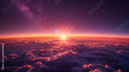 The sun's golden rays piercing through the mesosphere at the edge of Earth's atmosphere, a reminder of the planet's delicate balance photo