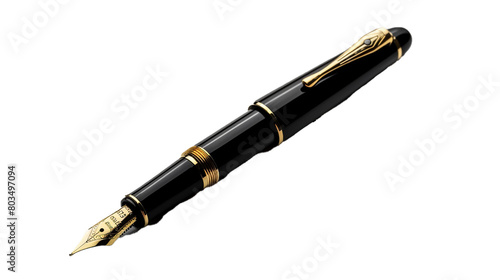 A classic fountain pen with a gold nib on a transparent background. PNG format, This PNG file, with an isolated cutout object on a transparent background. 