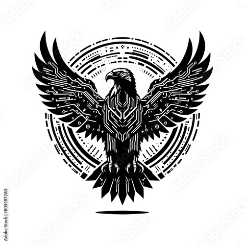 Eagle, hawk bird silhouette in animal cyberpunk, modern futuristic illustration