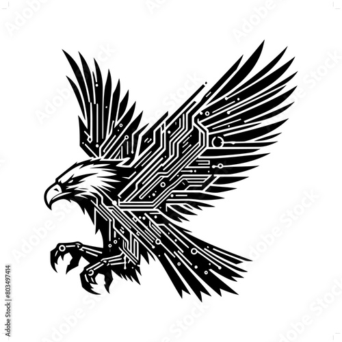 Eagle, hawk bird silhouette in animal cyberpunk, modern futuristic illustration
