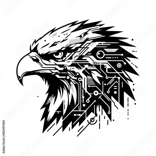 Eagle, hawk bird silhouette in animal cyberpunk, modern futuristic illustration