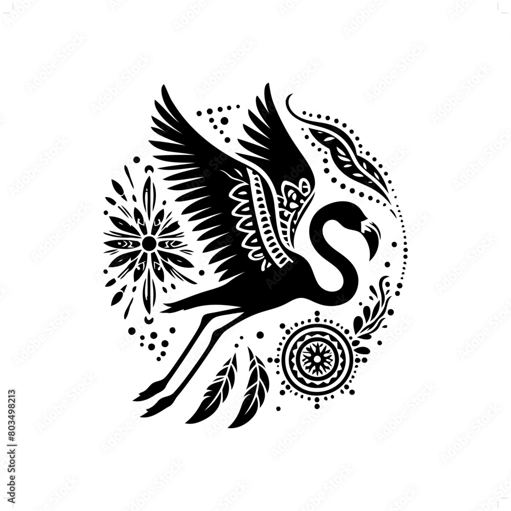 bird Flamingo silhouette in bohemian, boho, nature illustration bird Flamingo silhouette in bohemian, boho, nature illustration