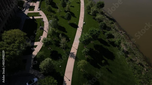 2024 rising shot of columbus ohio riverside trail in the morning light cinematic feeling