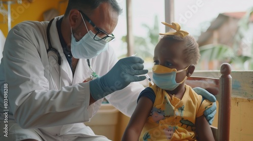 A doctor administering vaccinations to children, ensuring they receive essential immunizations to protect against infectious diseases and promote public health. photo