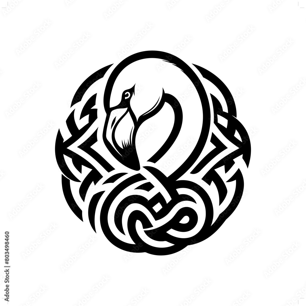bird Flamingo silhouette in animal celtic knot, irish, nordic illustration bird Flamingo silhouette in animal celtic knot, irish, nordic illustration