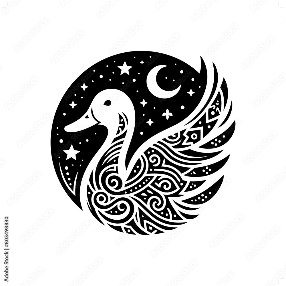duck silhouette in bohemian, boho, nature illustration duck silhouette in bohemian, boho, nature illustration