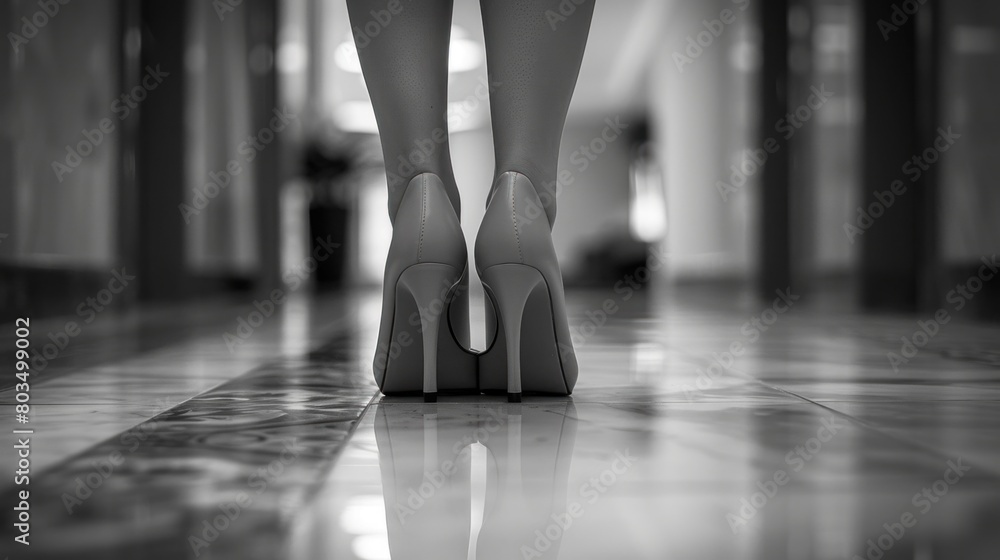 A pair of high heels stepping confidently forward, embodying strength and determination. A pair of high heels stepping confidently forward, embodying strength and determination.