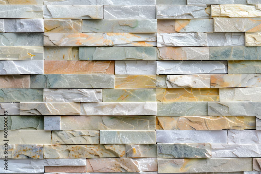 Rock stone brick tile wall aged texture detailed pattern background in yellow cream beige color Rock stone brick tile wall aged texture detailed pattern background in yellow cream beige color