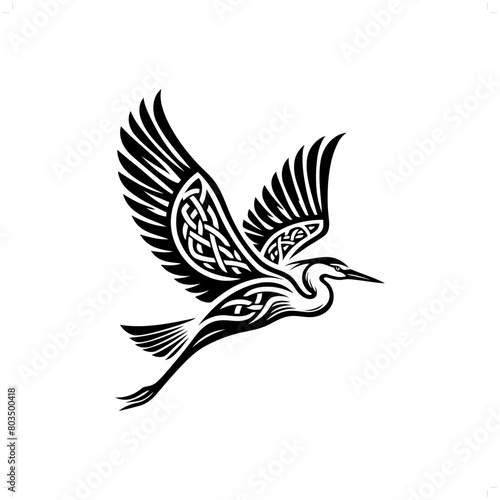 Heron bird silhouette in animal celtic knot, irish, nordic illustration