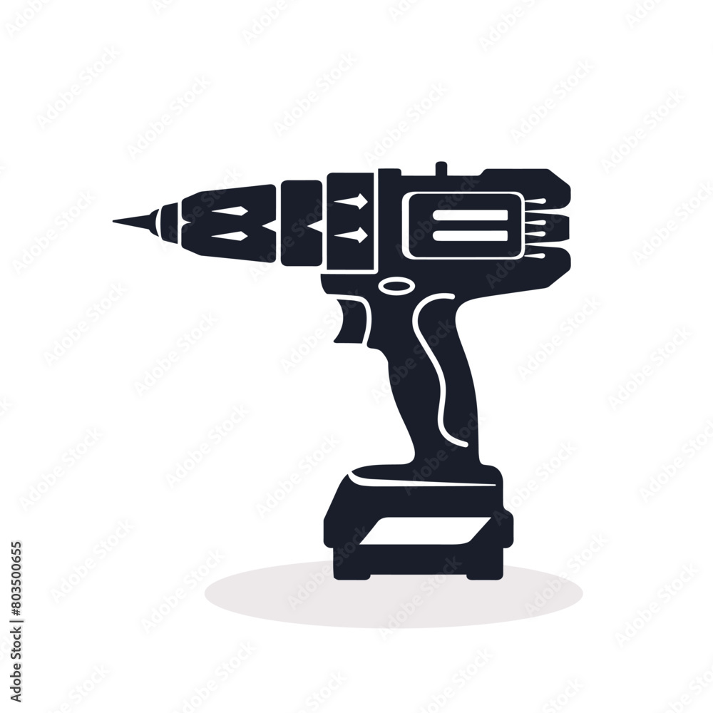 Silhouette of a cordless power drill in black on a white background. Silhouette of a cordless power drill in black on a white background.