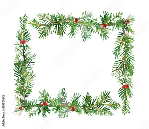 rectangle wreath christmas frame watercolor digital painting good quality