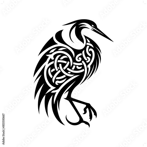 Heron bird silhouette in animal celtic knot, irish, nordic illustration