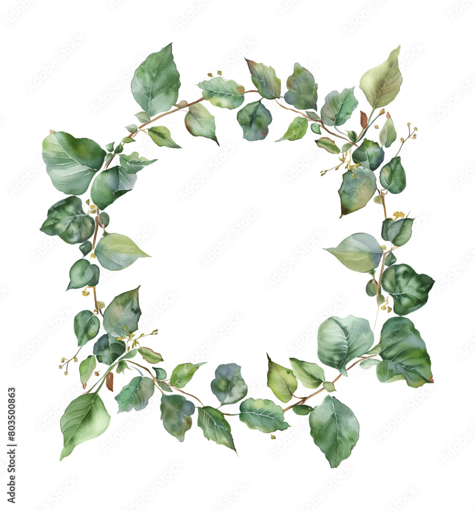 Fototapeta premium circle frame flower leaf watercolor digital painting good quality