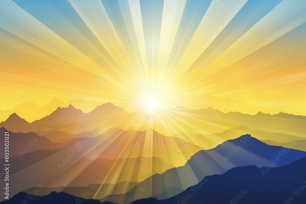 Sunrise over the mountains vector flat isolated vector style illustration