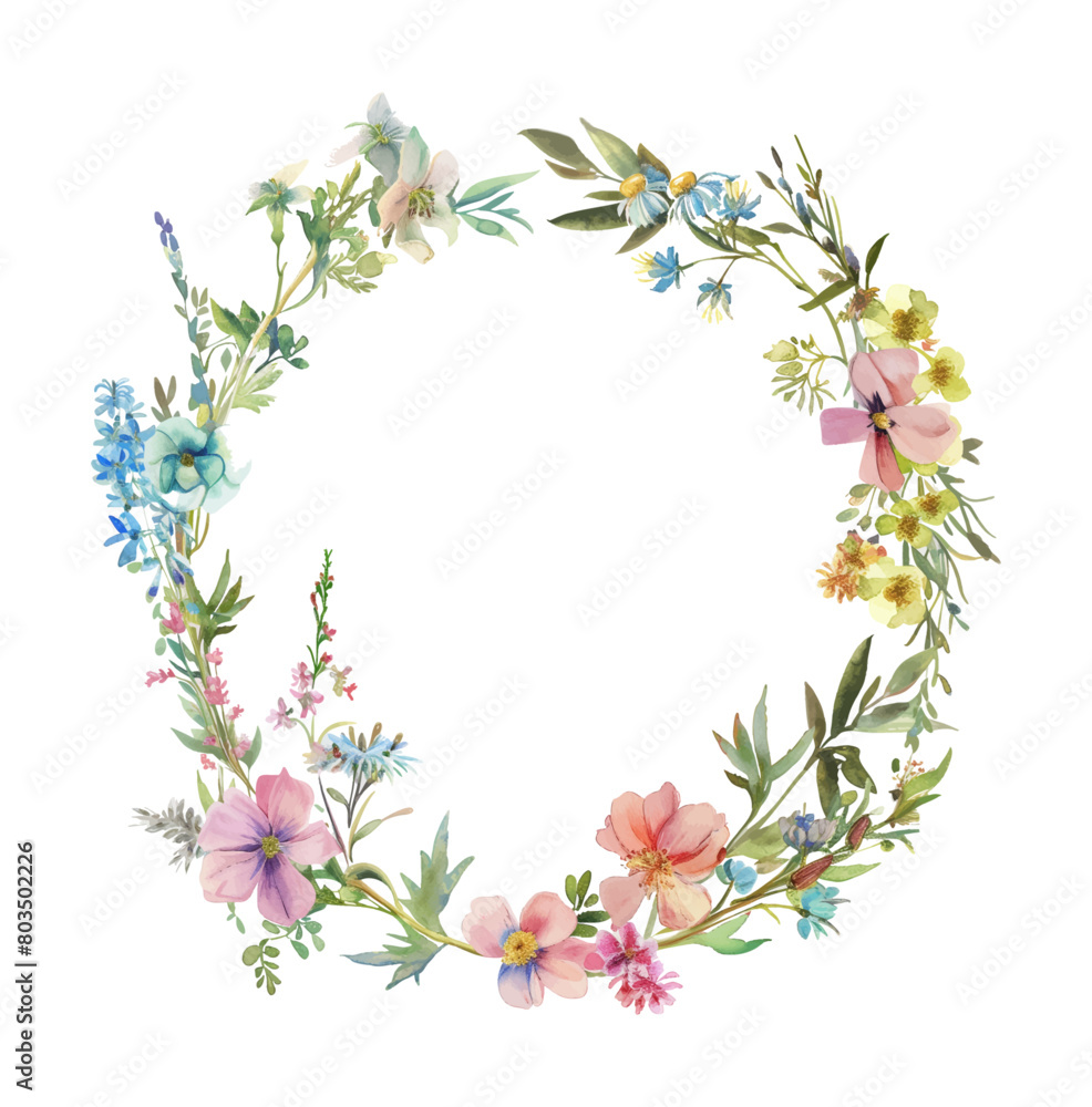 Fototapeta premium flowers wreath watercolor digital painting good quality