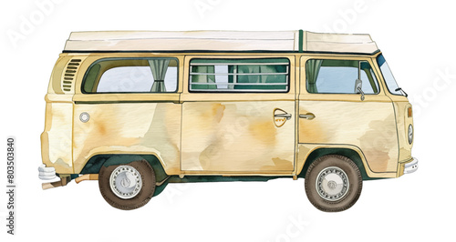 retro mini van watercolor digital painting good quality