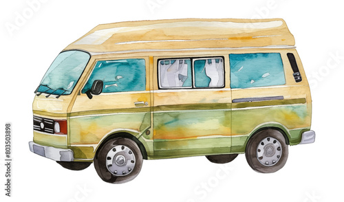 retro mini van watercolor digital painting good quality