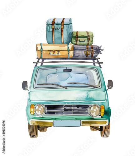 cartoon car suitcase top watercolor digital painting good quality