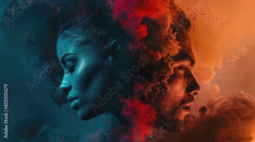 Set of abstract passion couple portrait posters, modern concept art deco