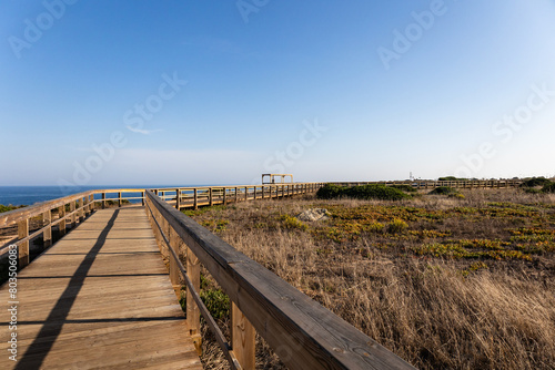 Boardwalk walkway in Lagos, Algarve, Portugal. October 10, 2023. © Ekaterina