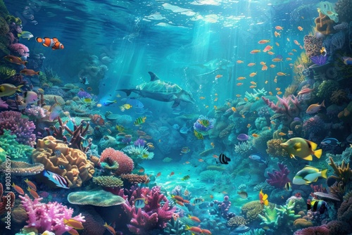 A colorful underwater scene with a variety of fish and coral © Nico