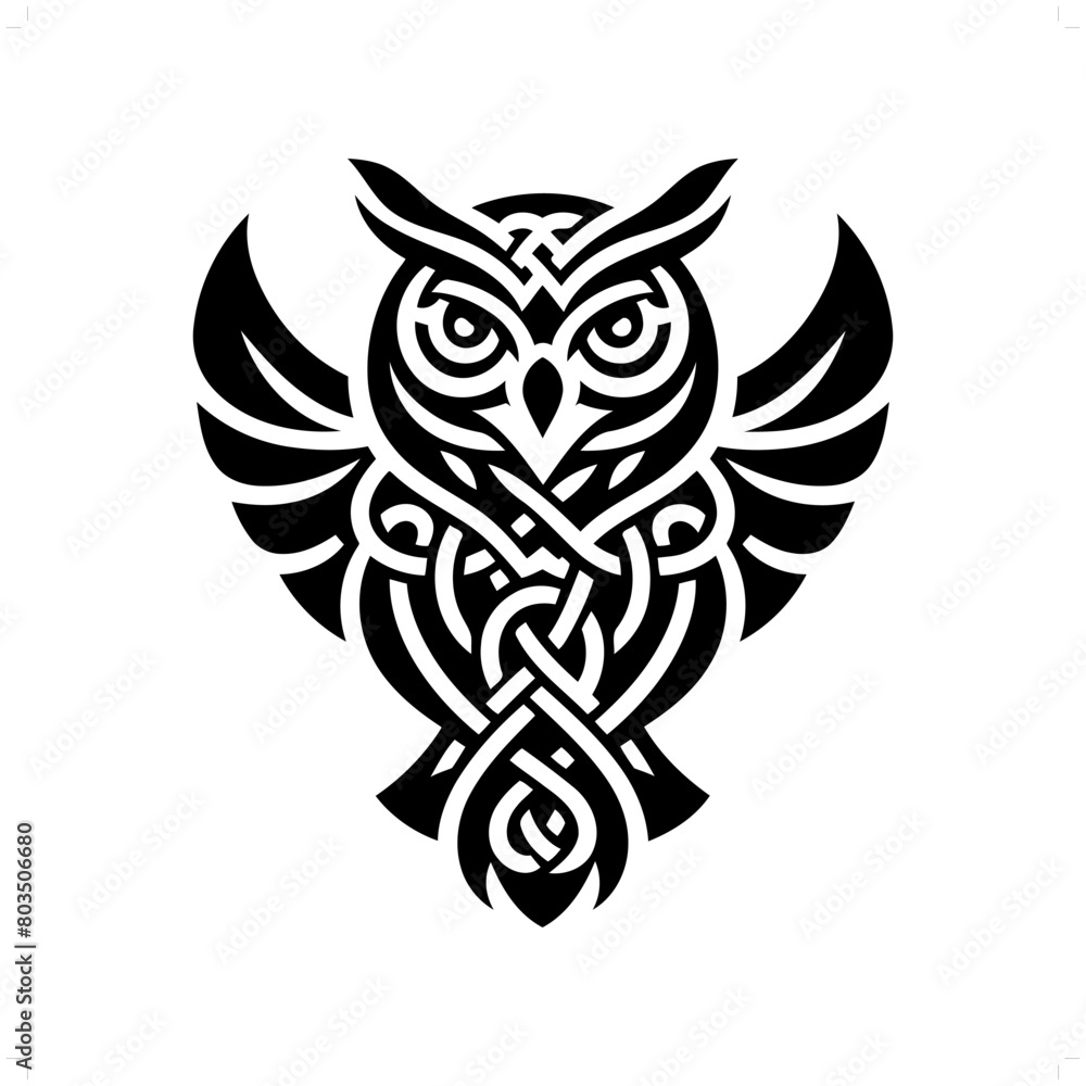 owl bird silhouette in animal celtic knot, irish, nordic illustration owl bird silhouette in animal celtic knot, irish, nordic illustration