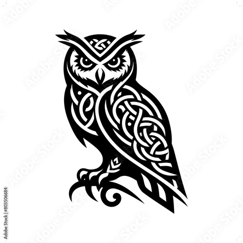 owl bird silhouette in animal celtic knot, irish, nordic illustration