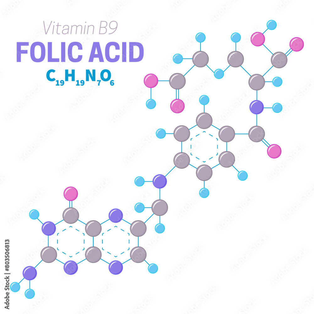Folic Acid Vitamin B9 Molecule Structure Illustration Folic Acid Vitamin B9 Molecule Structure Illustration