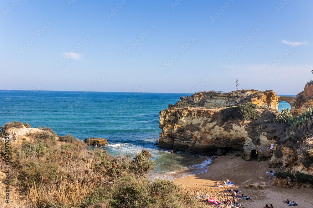 Panoramic view, Ponta da Piedade near Lagos in Algarve, Portugal. Lagos, Portugal on October 10, 2023.