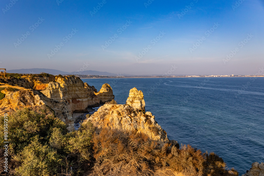 Panoramic view, Ponta da Piedade near Lagos in Algarve, Portugal. Lagos, Portugal on October 10, 2023.